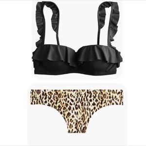 J. Crew Ruffle Underwire Bikini in Leopard Size 32A Top Small Bottom NWT